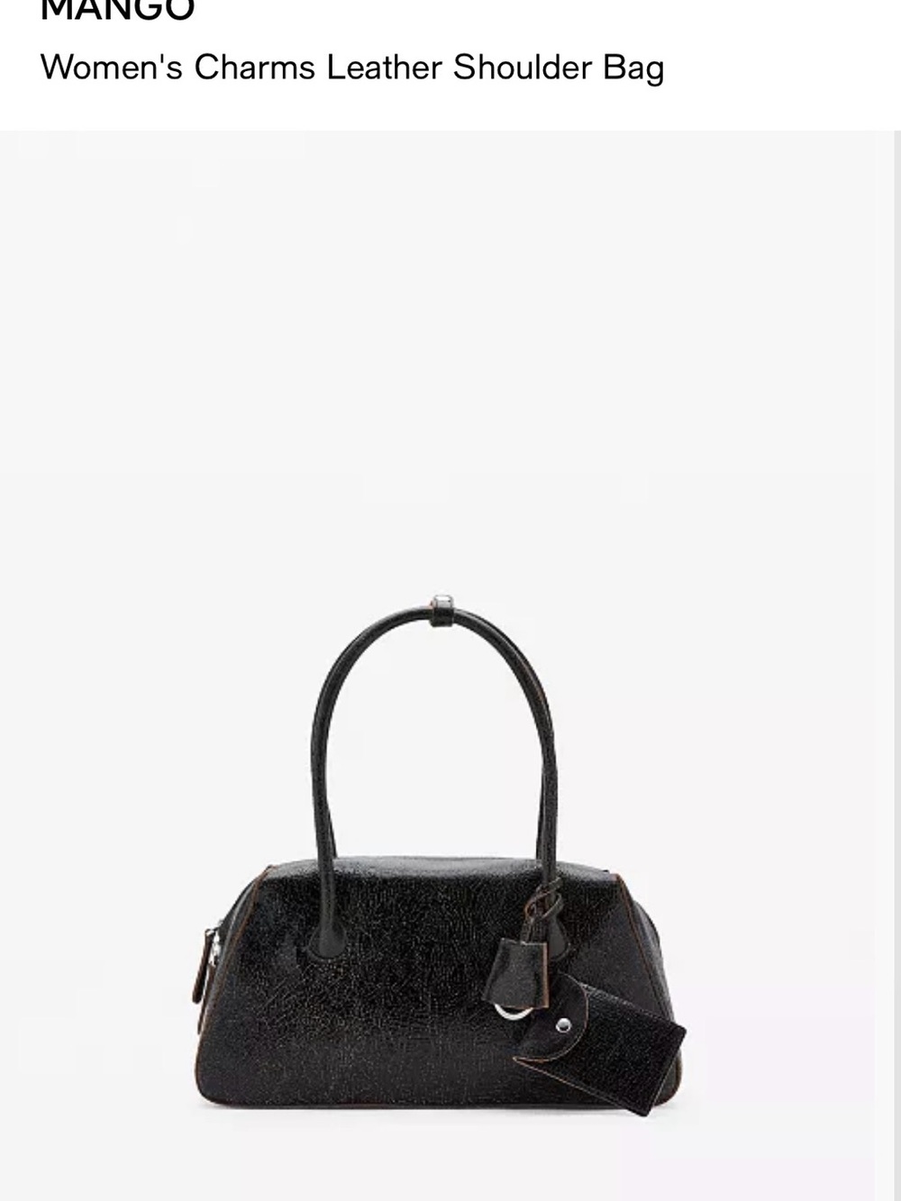 Mango Dark Brown Leather Top-Handle Shoulder Bag with Charm